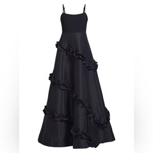 Likely Elegant Black Ruffled A-Line Gown